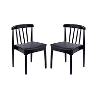 Emma+Oliver Charlize Set Of 2 Solid Wood Dining Chairs With Spindle Backrests And Vinyl Seats