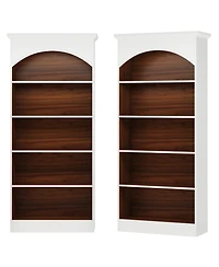 Tribesigns 5-Shelf White Bookcase Set of 2, 70.9'' Tall Bookshelf with Storage Shelves, Vintage Free-Standing Library Book Shelving Unit (White & Oak)
