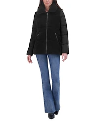 Tahari Women's Mixed-Media Stand-Collar Puffer Coat