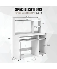 Gymax Computer Desk w/ Built-in Charge Station Wooden Writing Desk w/ Storage Hutch