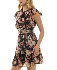 Trixxi Juniors' Printed Tiered-Ruffle Short-Sleeve Dress