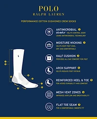 Polo Ralph Lauren Men's 6-Pk. Performance Tipped Color Heel Toe Crew Socks