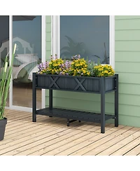 Slickblue Poly Wood Elevated Planter Box with Legs Storage Shelf Drainage Holes