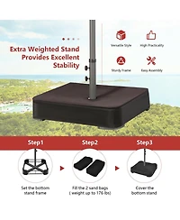 Gymax Outdoor 15' Double-Sided Patio Umbrella 48 Solar Led Lights Crank & Base Wine