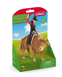 Schleich Farm World Cowboy With Bull Figure Playset