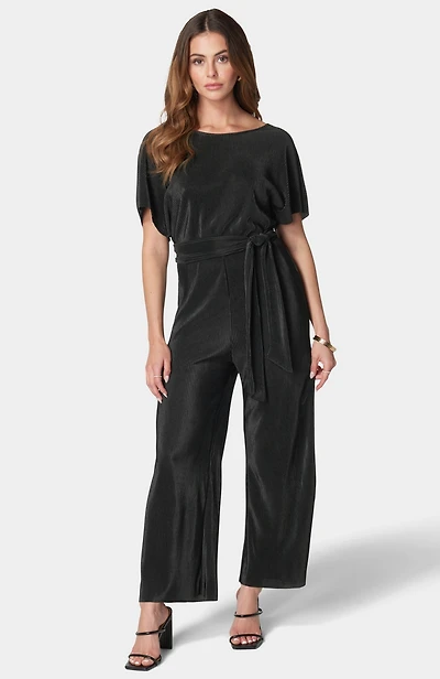 Bebe Women's Plisse Culotte Jumpsuit,Blue,XLarge