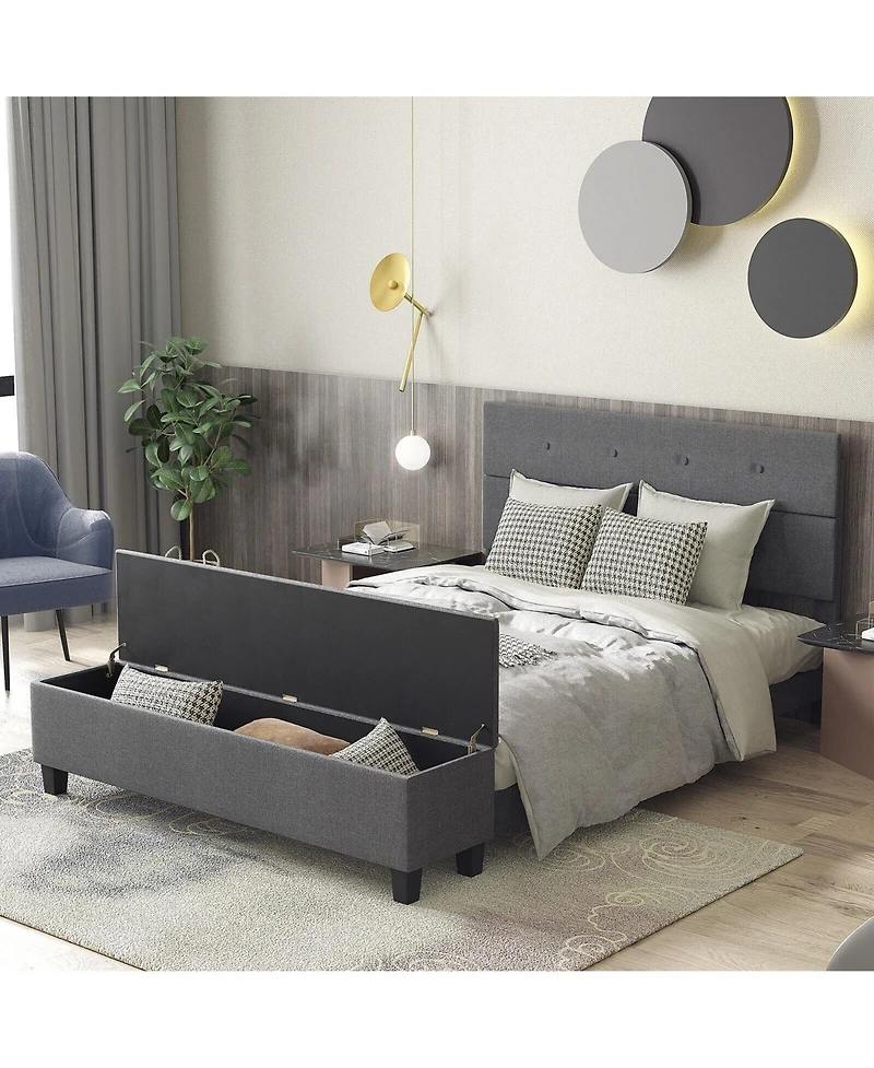 Queen Upholstered Bed Frame with Ottoman Storage-Queen Size