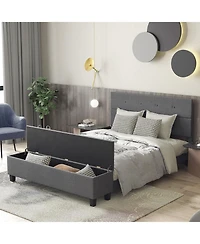 Queen Upholstered Bed Frame with Ottoman Storage-Queen Size