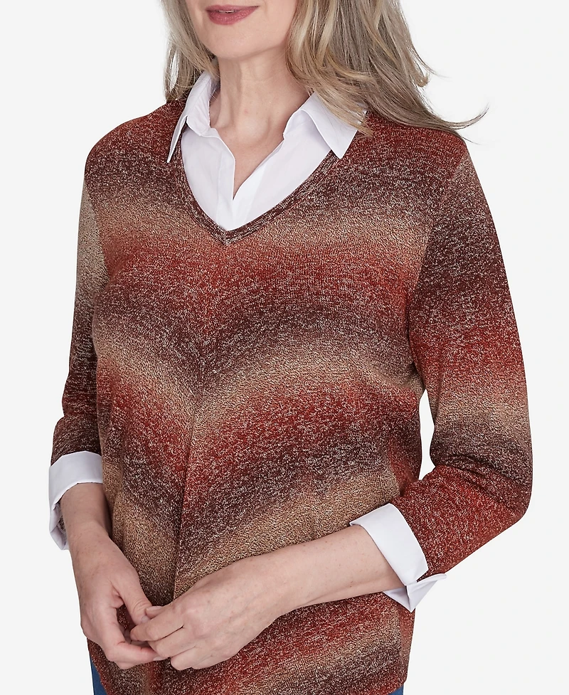 Alfred Dunner Classic Chevron Ombre Woven Sweater