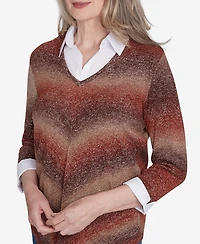 Alfred Dunner Classic Chevron Ombre Woven Sweater