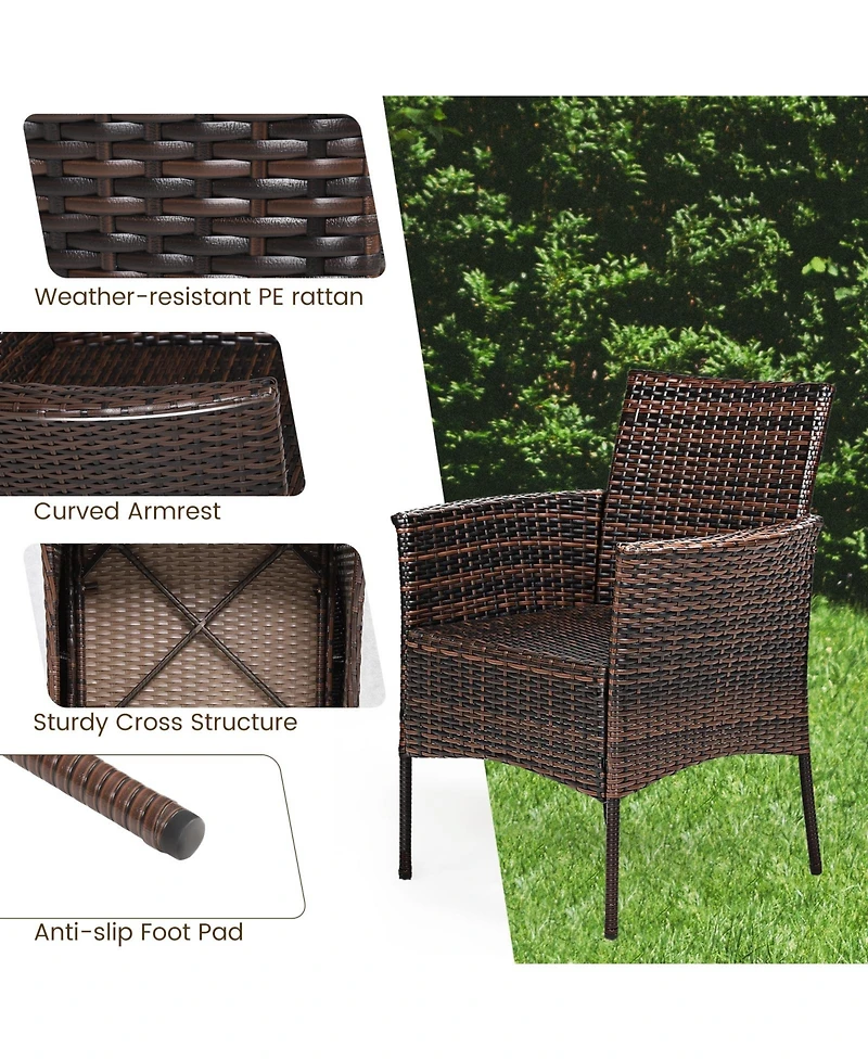 2 Pieces Outdoor Pe Rattan Armchairs with Removable Cushions