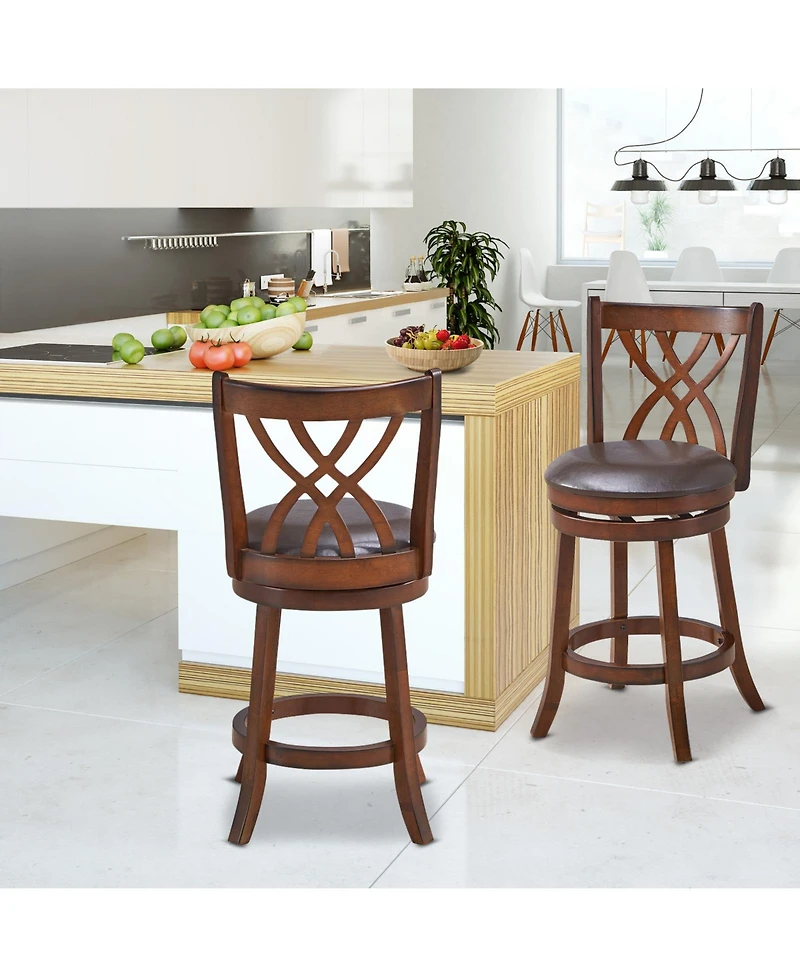 360° Swivel Counter Height Chairs with Pu Leather Cushioned Seat and Footrests