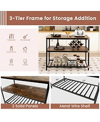 Sugift 3 Shelves Kitchen Island Industrial Prep Table with Bottom Wine Rack