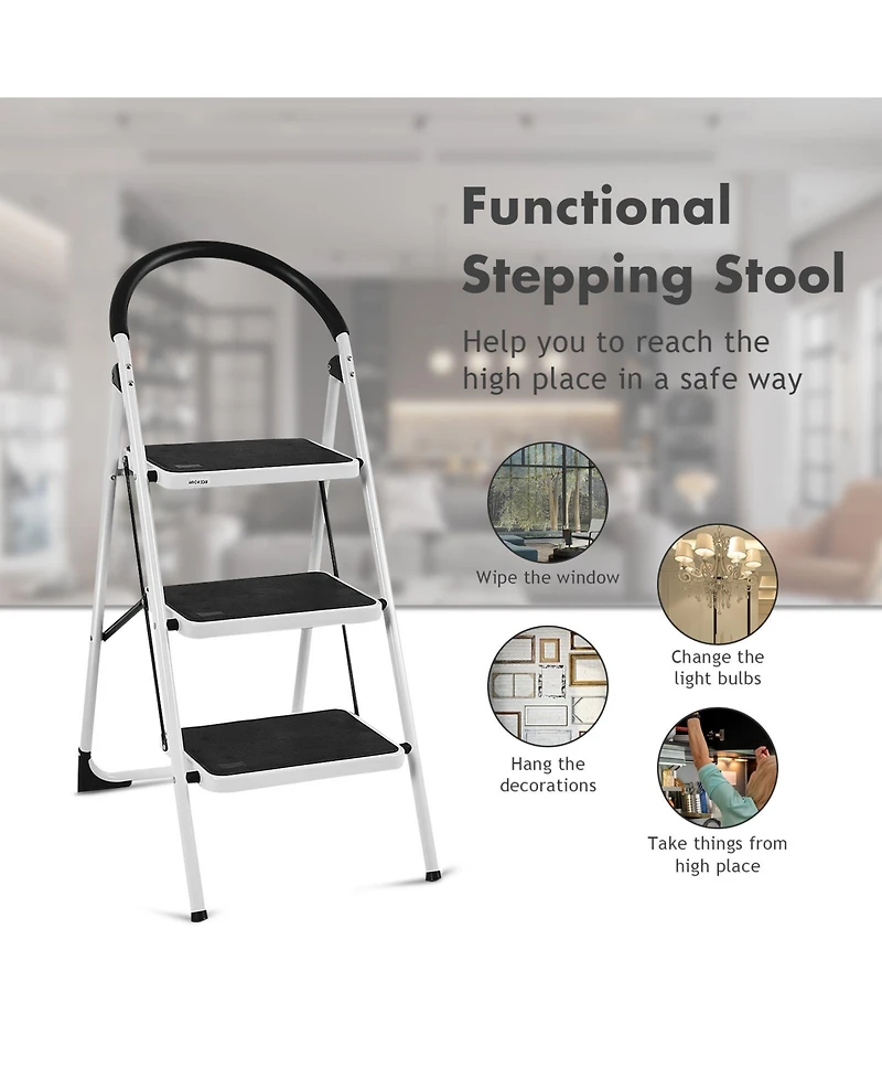 Sugift Heavy Duty Industrial Lightweight Folding Stool 3 Step Ladder