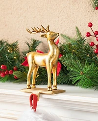 Glitzhome Set of 2 Gold Resin Standing Sitting Reindeer Stocking Holders