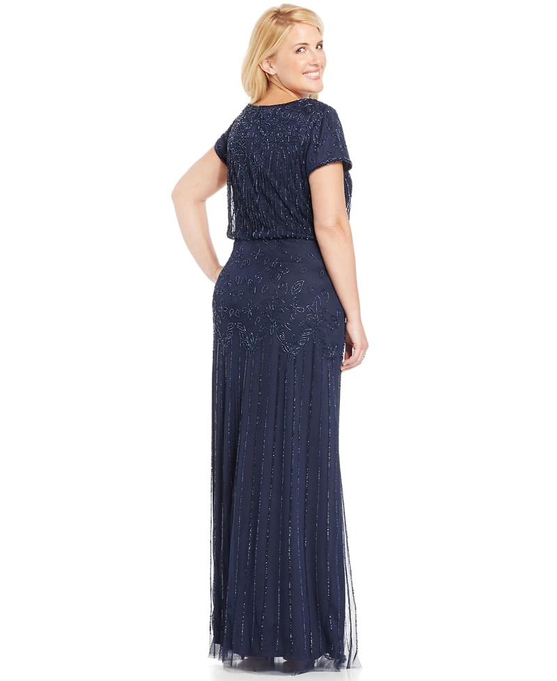 Adrianna Papell Plus Bead-Illusion Blouson Dress