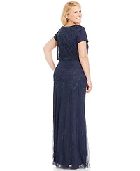 Adrianna Papell Plus Bead-Illusion Blouson Dress