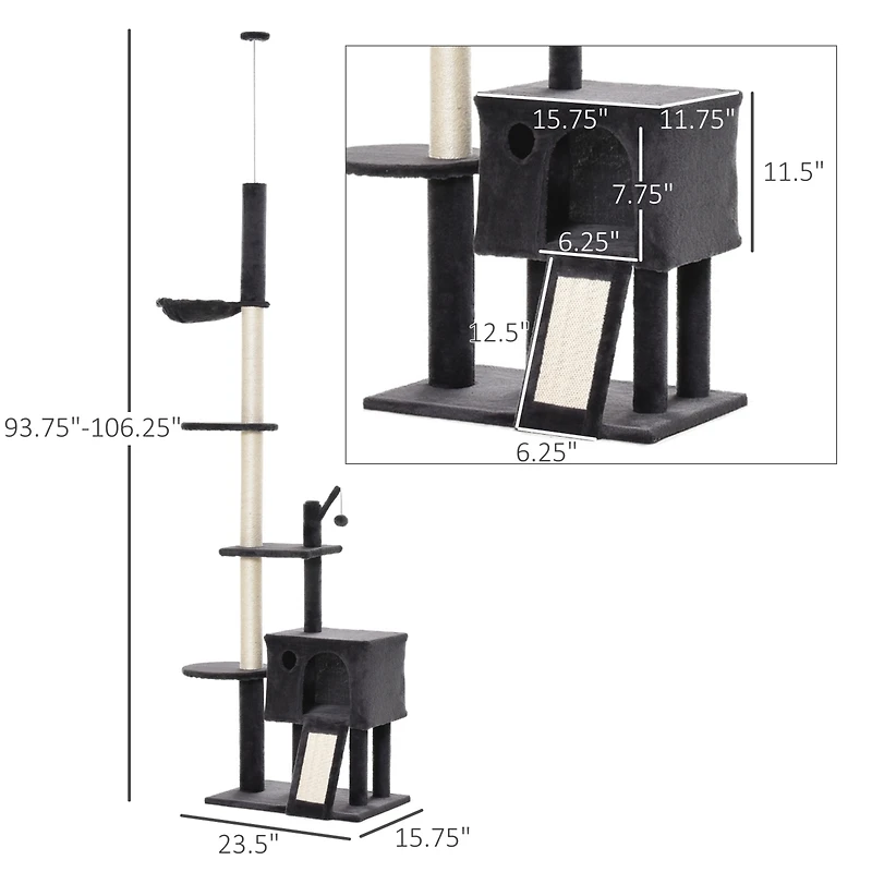 Streamdale Furniture PawHut Adjustable Height Cat Tree with Multiple Activities and Scratching Posts