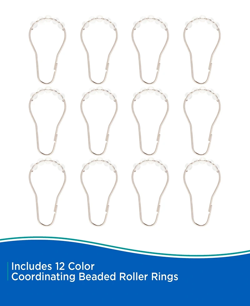 Kenney Medium Weight Peva Shower Curtain Liner and Beaded Roller Ring Set