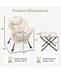 Modern Accent Chair with Folding Footrest and Side Pocket for Living Room