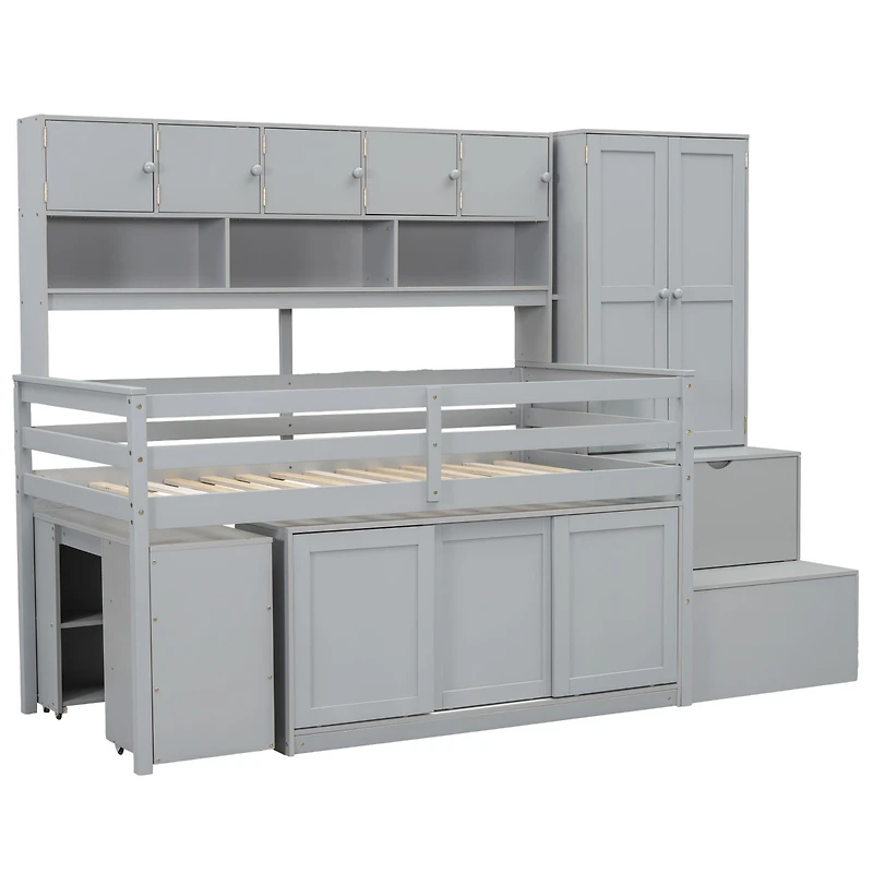 Streamdale Twin Loft Bed with Desk, Storage & Shelves