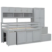 Streamdale Twin Loft Bed with Desk, Storage & Shelves