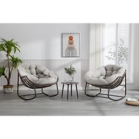 Simplie Fun Beige Outdoor Rattan Rocking Chair with Padded Cushion