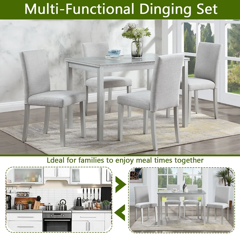 Streamdale Stunning 5-Piece Dining Set Elegant Table & Upholstered Chairs
