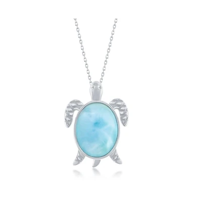 Caribbean Treasures Sterling Silver Larimar Turtle Pendant