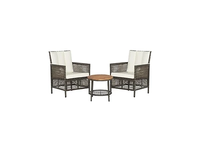 Slickblue 3 Pieces Patio Rattan Furniture Set with Cushioned Sofas and Wood Table Top-White