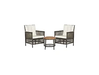 Slickblue 3 Pieces Patio Rattan Furniture Set with Cushioned Sofas and Wood Table Top-White