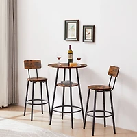 Streamdale Furniture Round Barstool Set With Shelves, Stool With Backrest Rustic Brown, 23.6" Dia X 35.4"