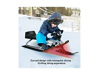 Slickblue Kids Snow Sled with Steering Wheel and Double Brakes Pull Rope
