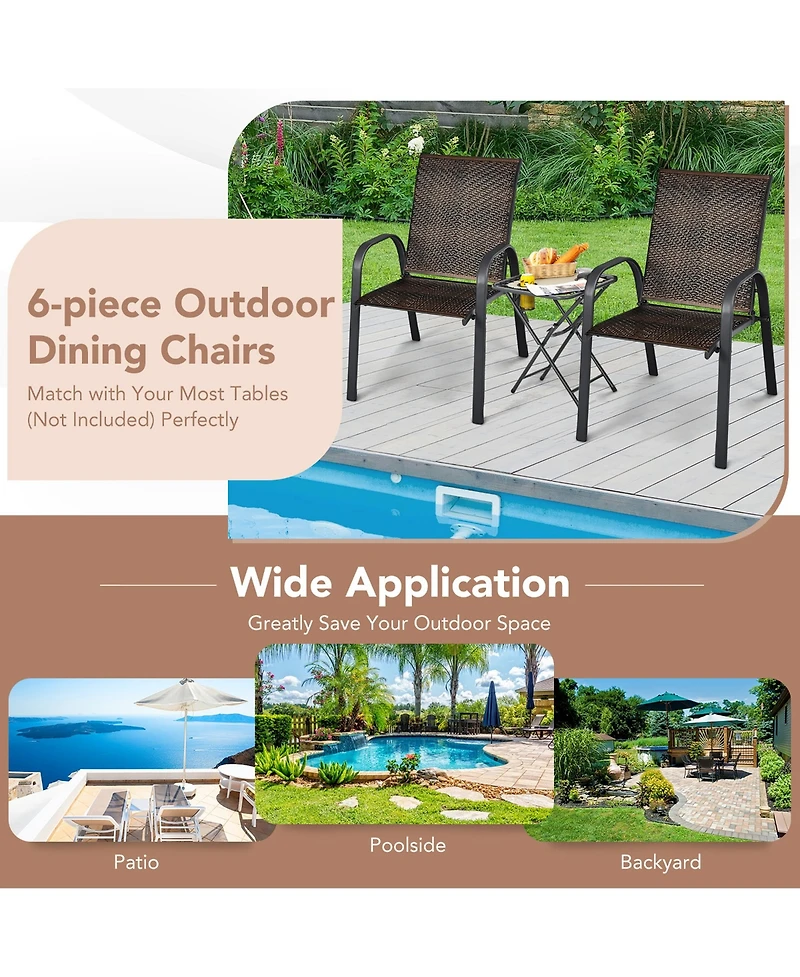 Gymax 12PCS Outdoor Pe Wicker Stacking Dining Chairs Patio Arm Mix Grey