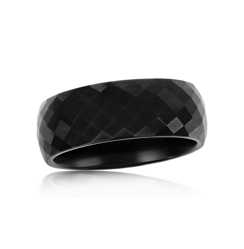 Metallo High Polished Diamond-Cut Faceted Tungsten Ring - Black Plated