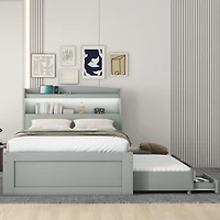 Streamdale Twin Xl Bed w/ Led Headboard, Storage, Trundle, Drawers