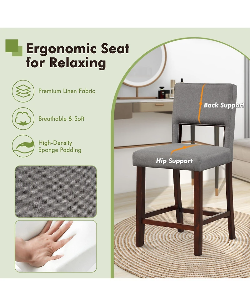 Slickblue 2 Piece Bar Chair Set with Hollowed Back and Rubber Wood Legs