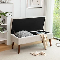 Streamdale Tufted Beige Storage Ottoman Bench with Safe Lift Top