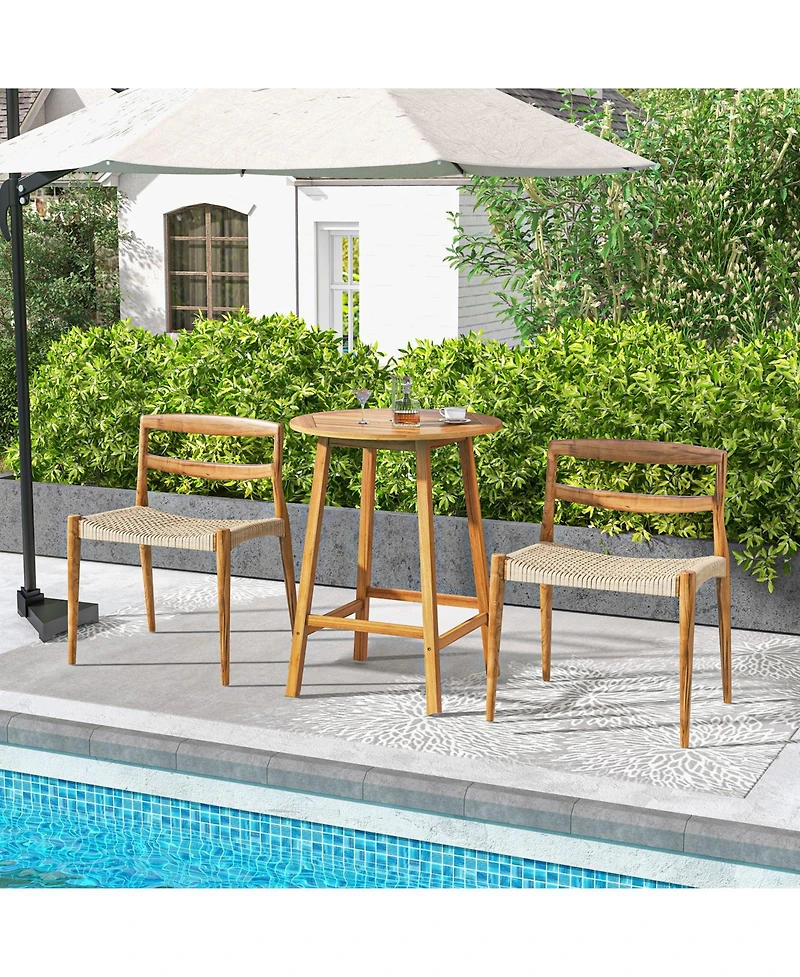Slickblue Bar Height Table with Umbrella Hole and Slatted Tabletop for Outdoors