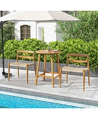 Slickblue Bar Height Table with Umbrella Hole and Slatted Tabletop for Outdoors