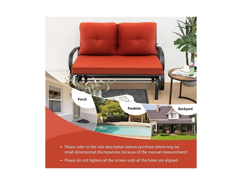 Slickblue Patio 2-Person Glider Bench Rocking Loveseat with Cushioned Armrest