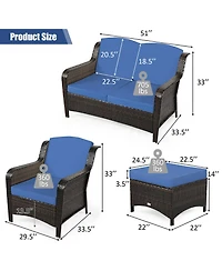 Costway 5PCS Patio Rattan Furniture Set Loveseat Sofa Ottoman