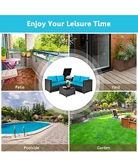 4PCS Outdoor Patio Rattan Furniture Set Cushion Loveseat Storage Table