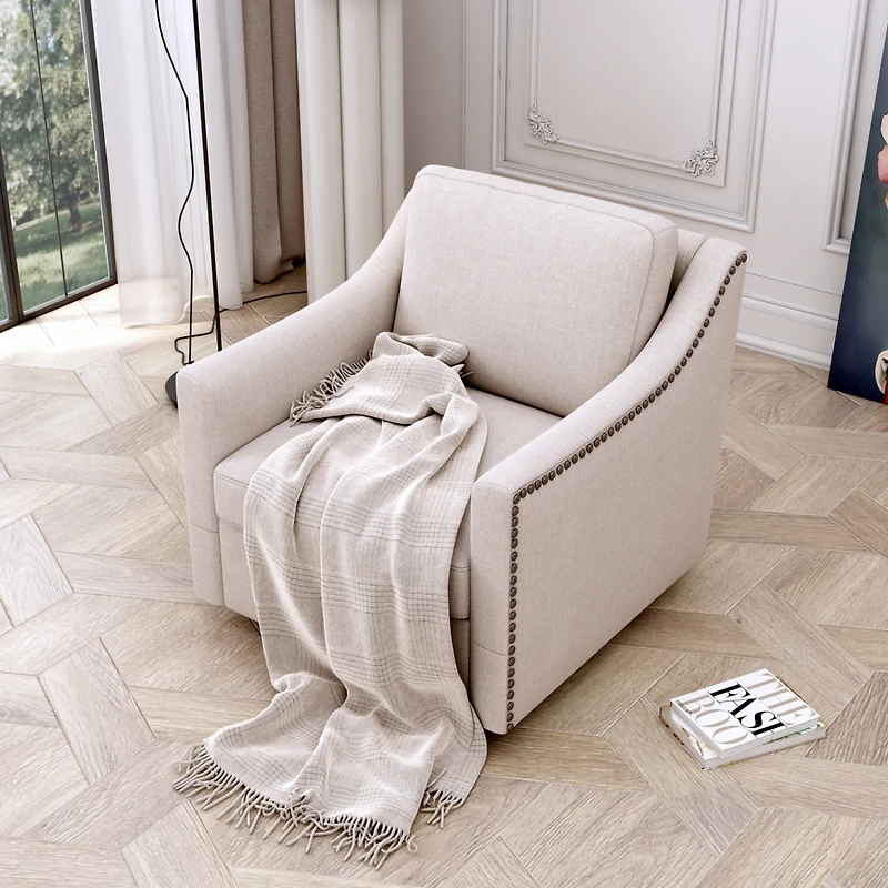 Streamdale Swivel Armchair in Cotton Linen with Brass Accents