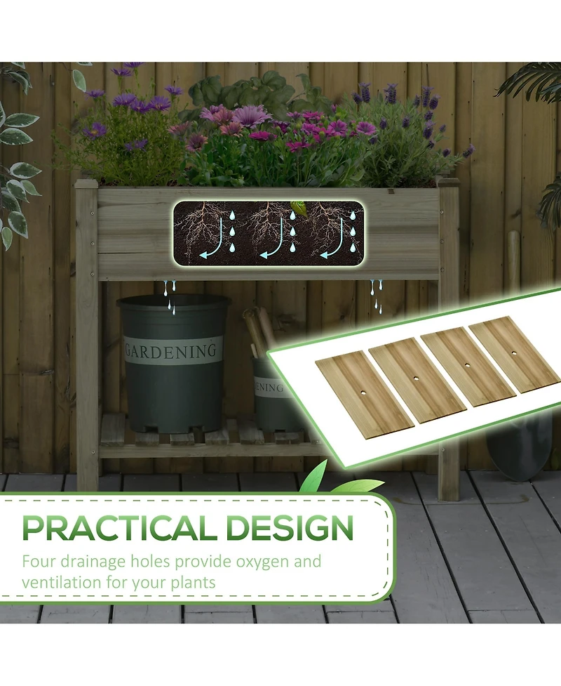 Spacious Elevated 2-Tier Trough-Shaped Garden Bed with Storage Shelf