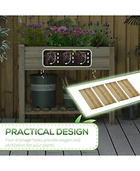 Spacious Elevated 2-Tier Trough-Shaped Garden Bed with Storage Shelf