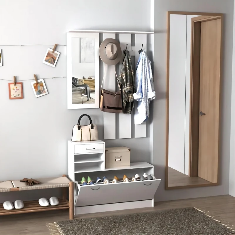 Streamdale Combination Model Gate Cabinet with Shoe cabinet+Hang shelf+ Mirror