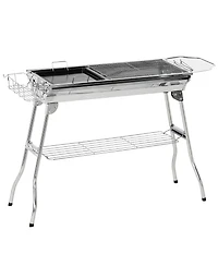 Outsunny Portable Folding Charcoal Bbq Grill with Pan Storage Shelf Hooks