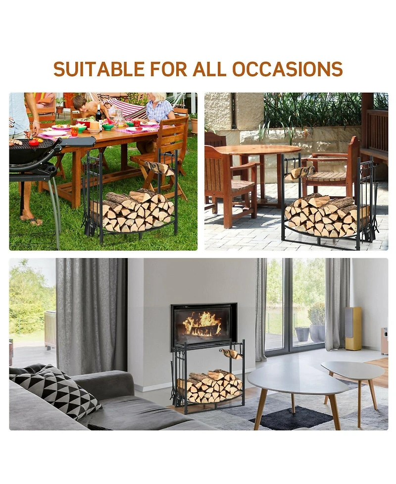 Slickblue Firewood Rack with 4 Tool Set Kindling Holders for Indoor and Outdoor