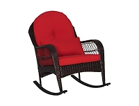 Slickblue Patio Rattan Rocking Chair with Seat Back Cushions and Waist Pillow